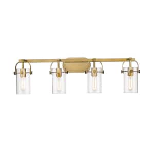 Pilaster 34.88 in. 4 Light Brushed Brass Vanity Light with Clear Glass Shade