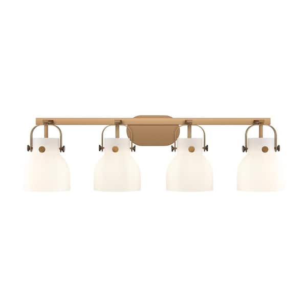 Innovations Pilaster II Bell 36.5 in. 4-Light Brushed Brass Vanity Light with Glass Shade