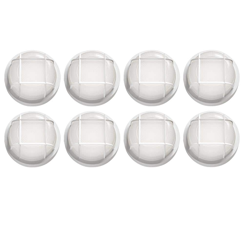 Hampton Bay Nautical Round White Led Outdoor Bulkhead Light Frost Glass 