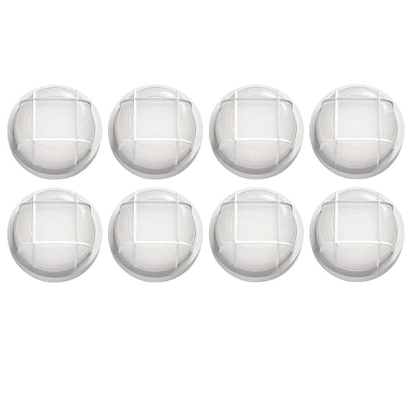 Hampton Bay Nautical Round White LED Outdoor Bulkhead Light Frost Glass ...