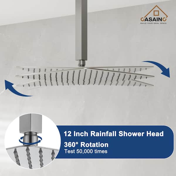 CASAINC 3-Spray Pattern 12 in. Ceiling Mount Shower System Shower