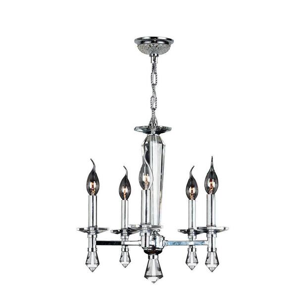 Worldwide Lighting Gatsby 5-Light Polished Chrome Chandelier with Clear Crystal Candle