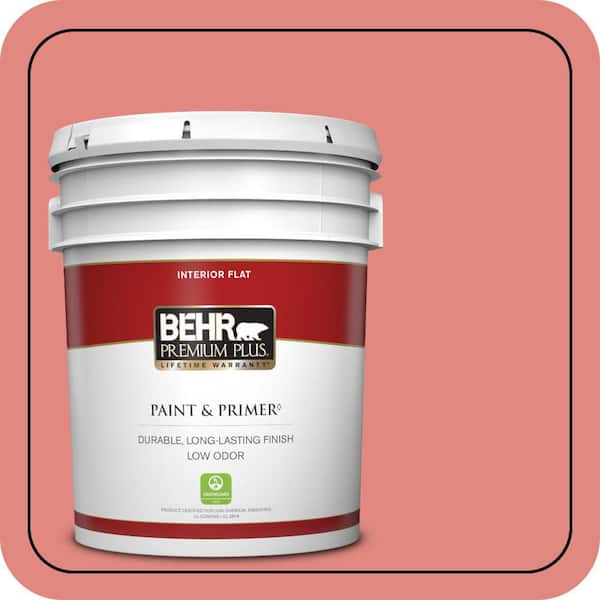 BEHR PREMIUM PLUS 5 gal. #170D-5 Mellow Coral Flat Low Odor Interior Paint & Primer