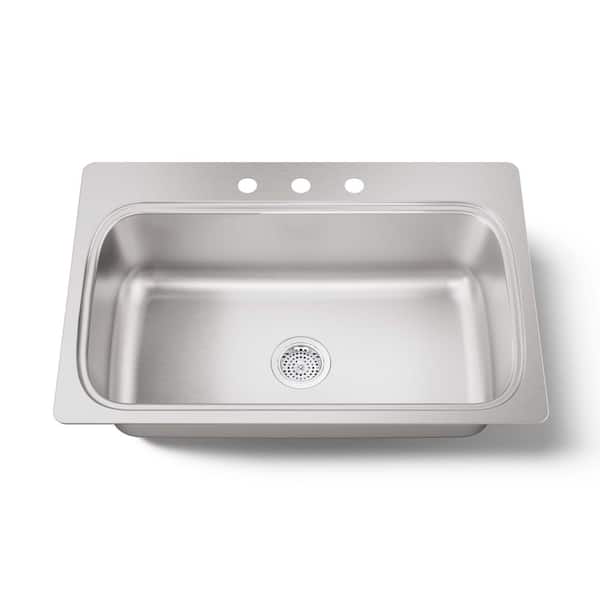 Verse Drop-In Stainless Steel 33 in. 3-Hole Single Basin Kitchen Sink