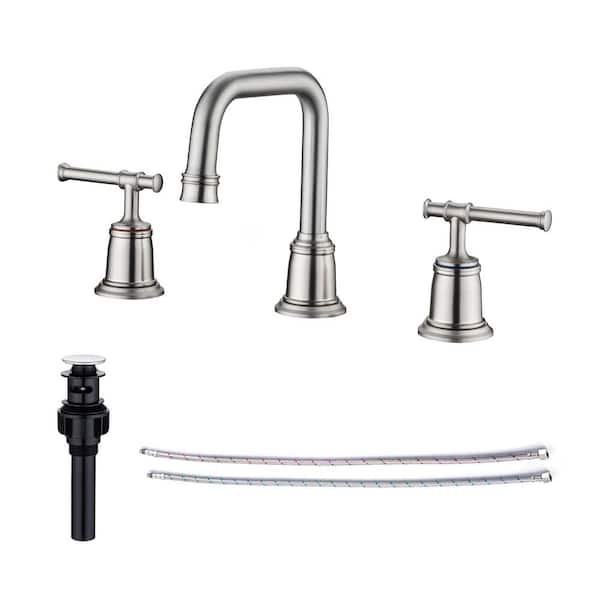 RAINLEX 8 in. Widespread Double Handle Bathroom Faucet with Drain Assembly in Brushed Nickel