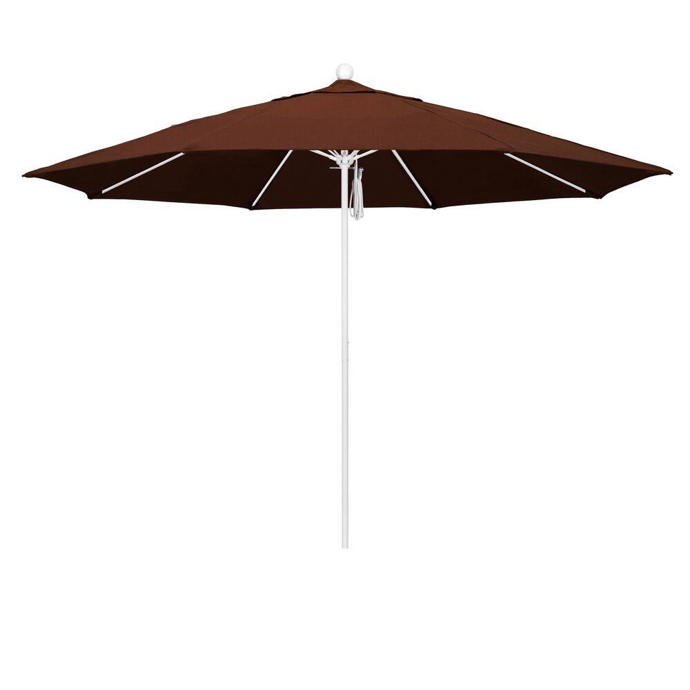 11 ft. Matted White Aluminum Market Patio Umbrella with Fiberglass Ribs Pulley Lift in Bay Brown Sunbrella price history on PriceWatchPro