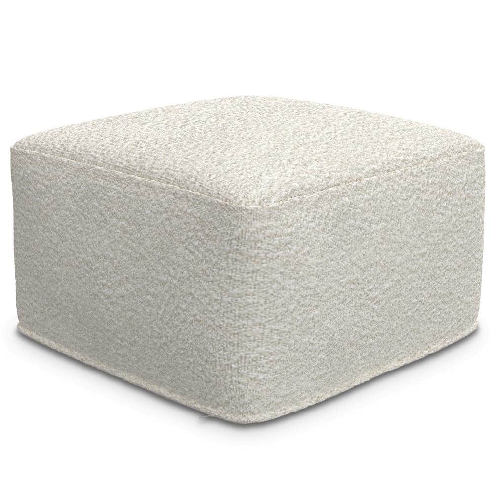 Ivory Boucle Square Pouf with Polystyrene Filling