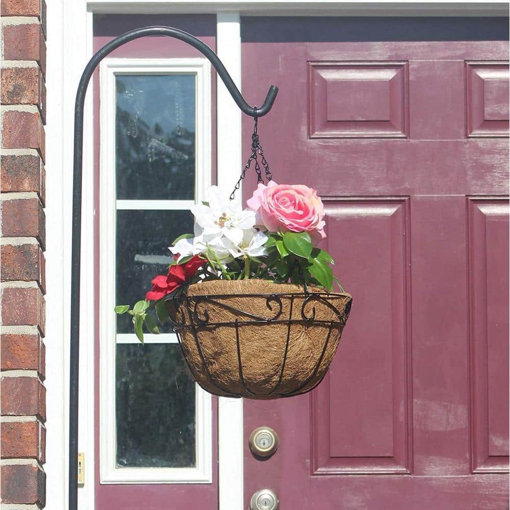 12 Inch Round Black Metal Hanging Planter Baskets with Coco Liner (4-Pack)