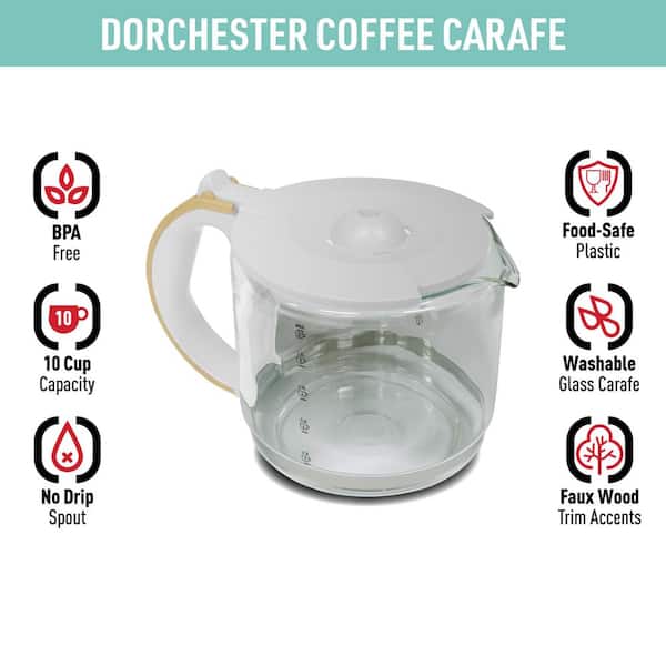 HADEN Dorchester Matte White 10-Cup Replacement Carafe with Lid 75491