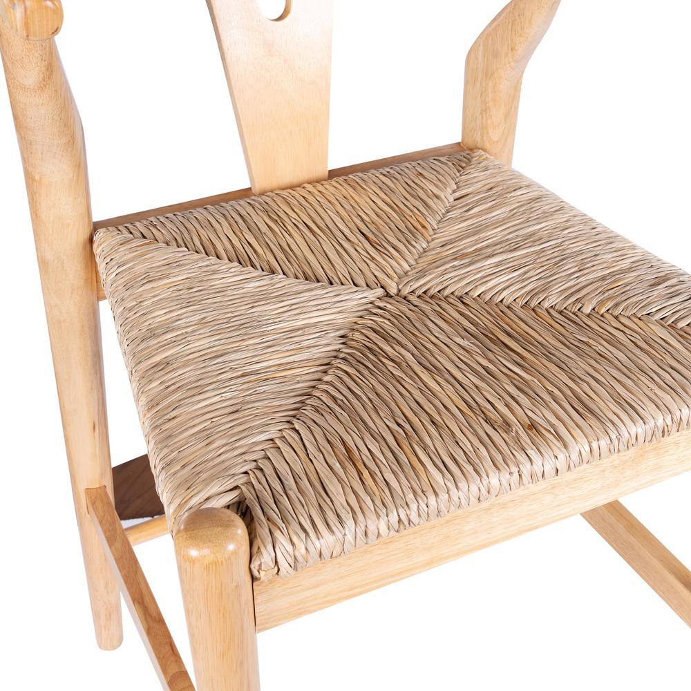 Natural Finish Rubberwood Wishbone Bar Stool with Woven Rush Seat