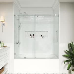 60 in. W x 66 in. H Single Sliding Frameless Soft-Closing Bath Tub Door in Chrome with Easy-Clean 5/16 in. Clear Glass