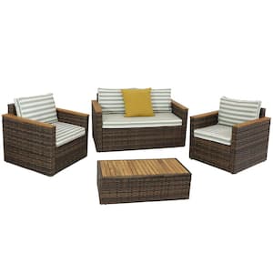 Kenmare 4-Piece Rattan and Acacia Outdoor Patio Furniture Set