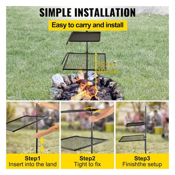 360° Adjustable Campfire Grill Grate,2 in1 Fire Pit Grill Grate Over Fire  Pit Campfire Cooking Grate Multipurpose Cooking Equipment for Camping