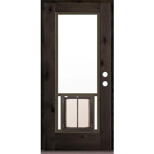 Krosswood Doors 36 in. x 80 in. Left-Hand/Inswing Full Lite Clear Glass Black Stain Wood Prehung Front Door with Large Dog Door