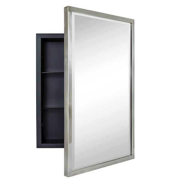 TEHOME Haddison 16 in. W x 24 in. H Rectangular Metal Framed Recessed Bathroom Medicine Cabinet with Mirror in Brushed Nickel