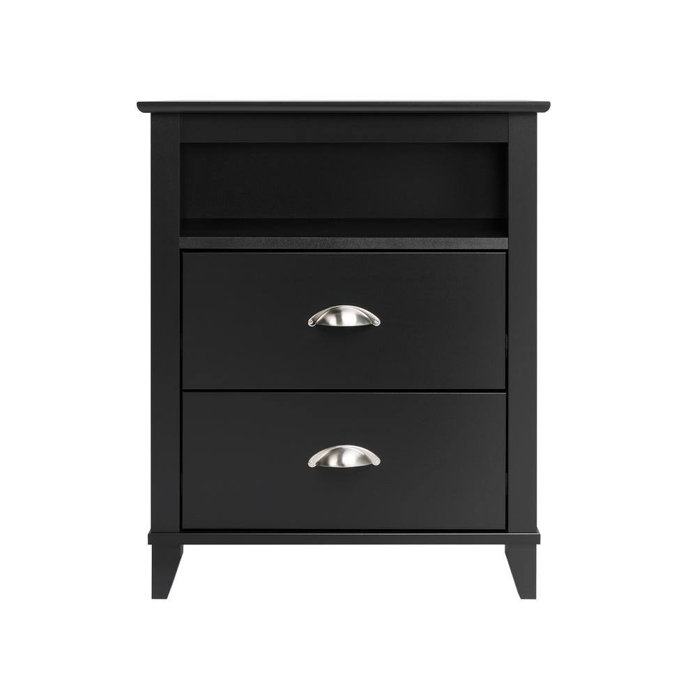 Yaletown Chic Black 2-Drawer Tall Nightstand with Tapered Legs