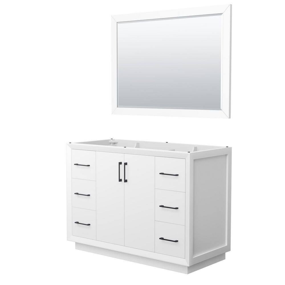 Wyndham Collection Strada 47.25 in. W x 21.75 in. D x 34.25 in. H Single Bath Vanity Cabinet without Top in White with 46 in. Mirror, White with Matte Black Trim -  WCF414148SWBCXSXXM46