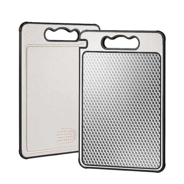14.4 in. x 9.8 in. 2-Sided Titanium/Wheat Straw Cutting Board w/ Scratch-Resistant Mesh, Non Slip Edges, Juice Groove