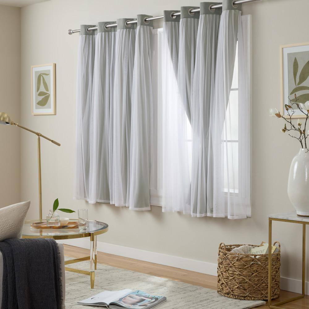 Soft Gray Double Layer Blackout and Sheer Grommet Curtains