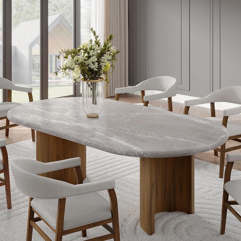 Darcy Oval Walnut Wood 87 in. Pedestal Dining Table 6 seater