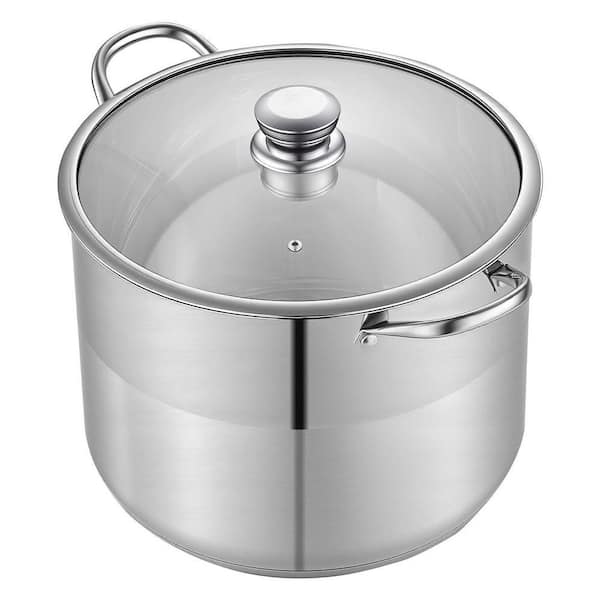 16 qt. Stainless Steel Stock Pot, Stainless Steel Stockpot with Glass Lid, Compatible with Gas Stoves, Electric Stoves