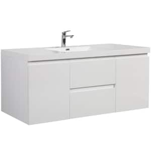 60 in. W x 20 in. D x 22 in. H Single Sink Floating Bath Vanity in White with Glossy White Resin Top