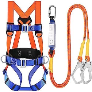 Full Body Safety Harness Fall Protection Kit with Shock Absorbing Lanyard and Comfortable Waist Pad