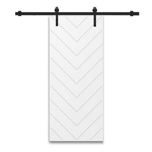 Herringbone 30 in. x 84 in. Fully Assembled White Stained MDF Modern Sliding Barn Door with Hardware Kit