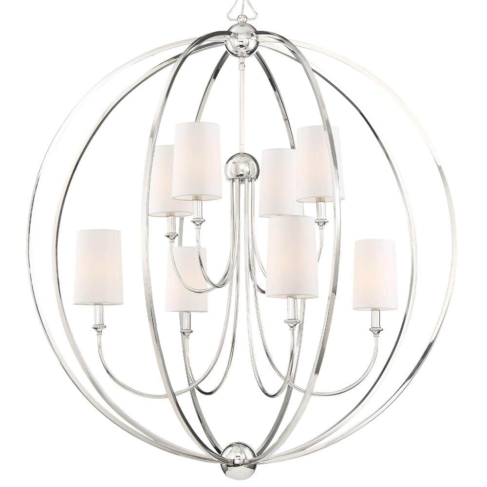 Elegant Sylvan 8-Light Polished Nickel Chandelier with White Silk Shades