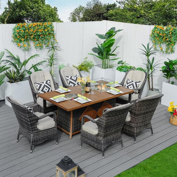 Penny 7-Piece Wicker Patio Conversation Set with Beige Cushions