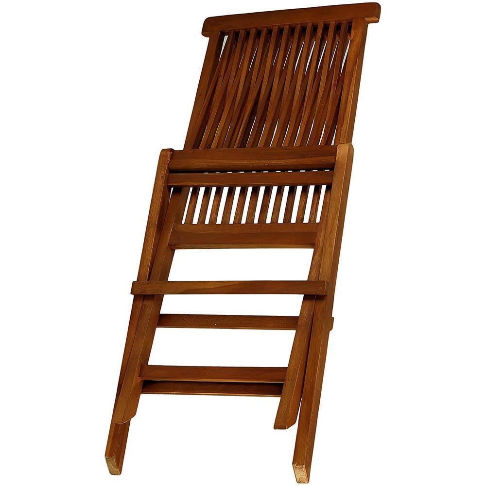 Brown Teak Wood Folding Side Chair, 18" x 35"