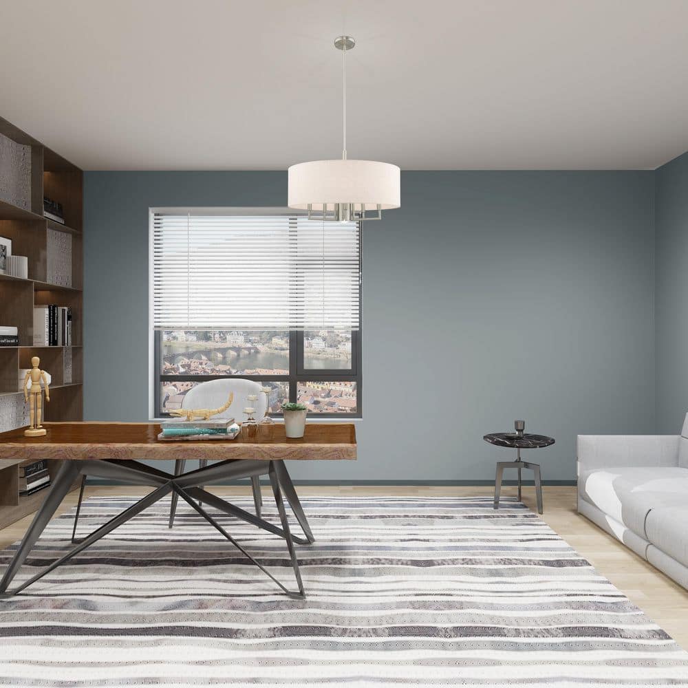 Meridian 6-Light Brushed Nickel Pendant with Oatmeal Fabric Shade
