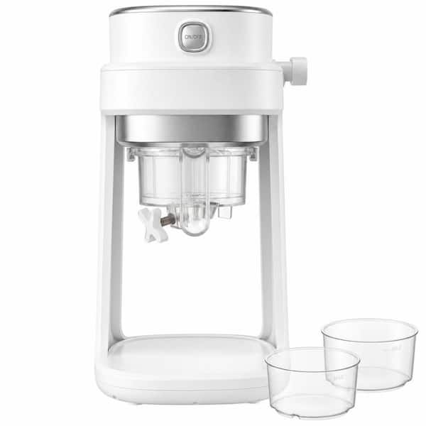 White Electric Ice Shaver Machine, Adjustable Texture Snow Cone Maker, Compact Countertop Shaved Ice Machine