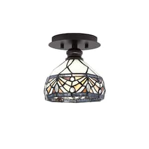 Albany 1-Light 7 in. Espresso Semi-Flush with Royal Merlot Art Glass Shade