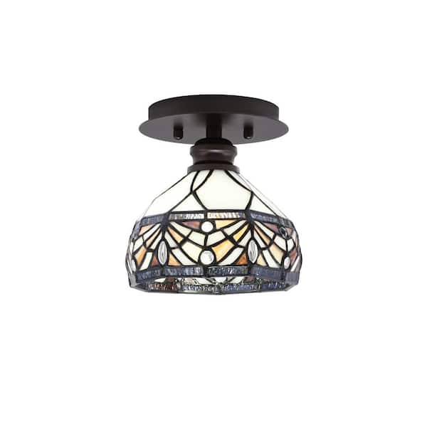 Unbranded Albany 1-Light 7 in. Espresso Semi-Flush with Royal Merlot Art Glass Shade