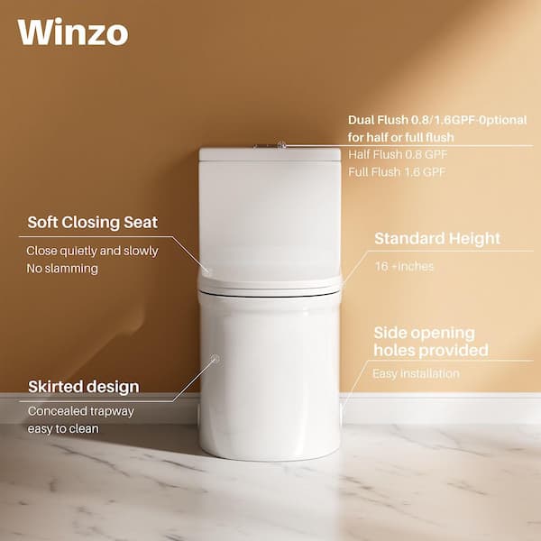 Yingze 12 in. 1-Piece 1.1/1.6 GPF Dual Flush Modern Round Toilet
