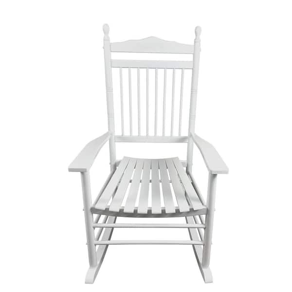 1-Piece White Wood Outdoor Rocking Chair-Seat Width 20 in./Height 18 in.
