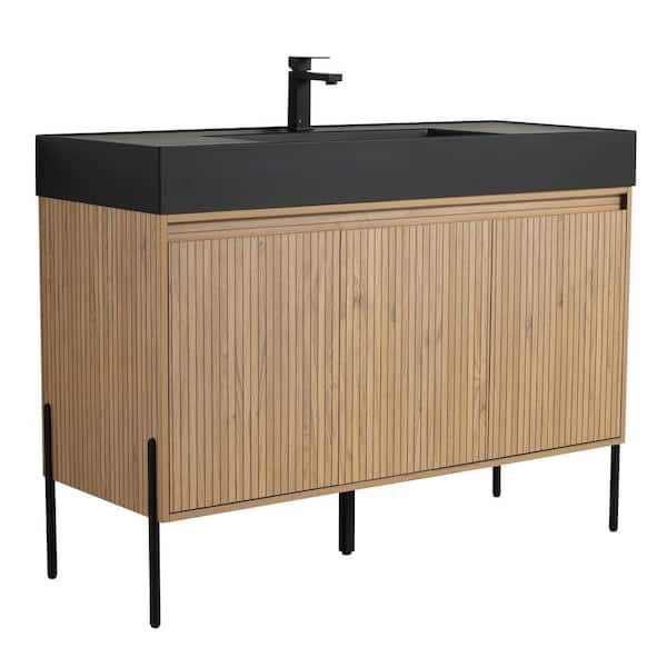 Crownpoint 48 in. Freestanding Single Bright Oak Bathroom Vanity with Black Acrylic Sink Top Unassembled