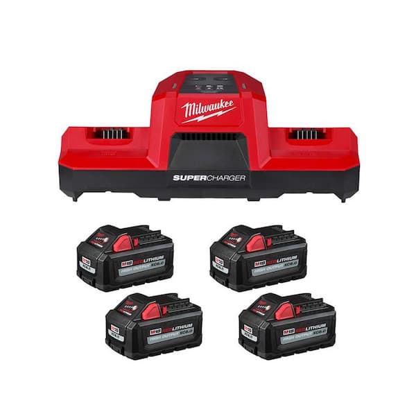 Milwaukee M18 18V Dual Bay Simultaneous Super Charger w/ (4) High Output 6.0 Ah Battery Pack