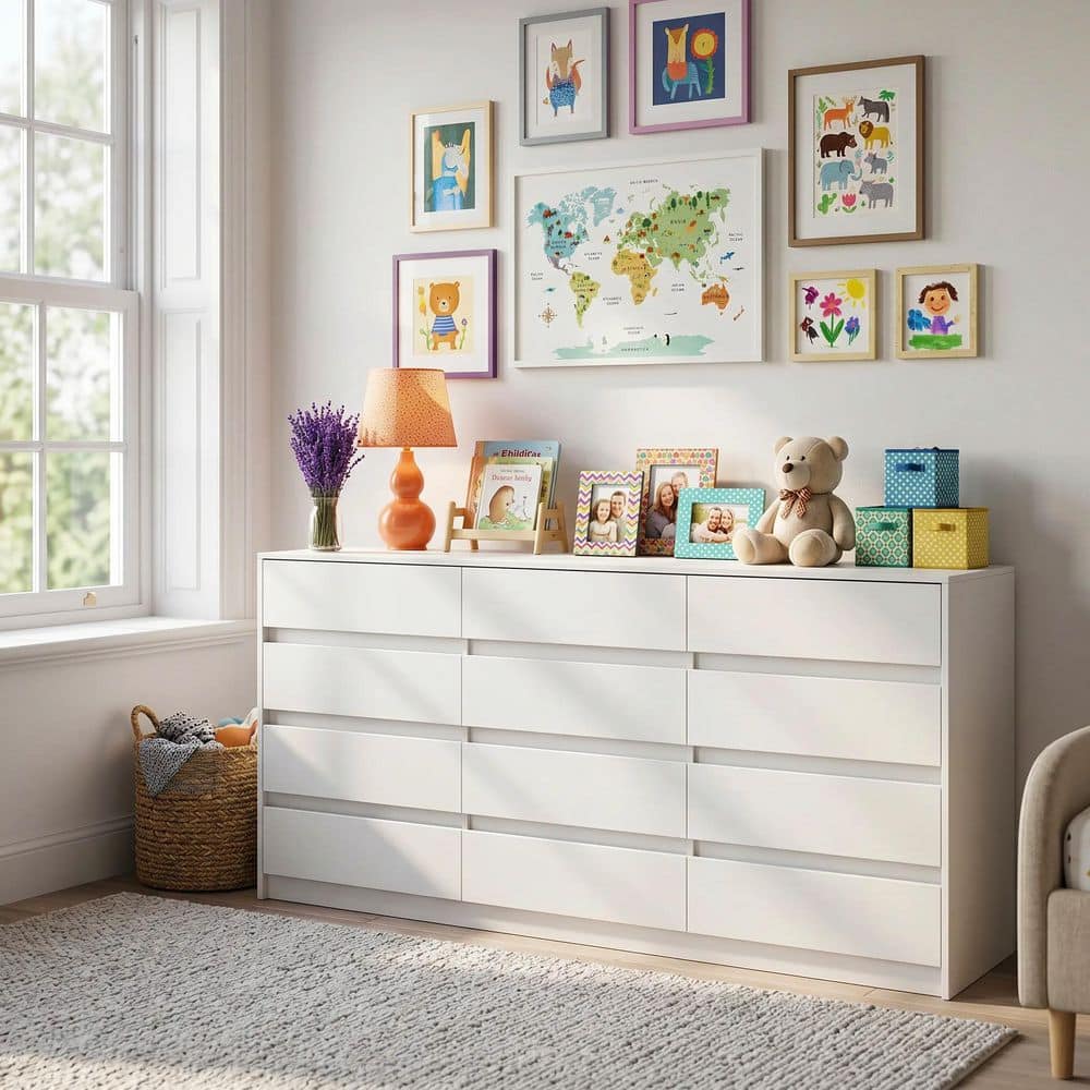 FUFU&GAGA White 32 in. Height Wooden Storage Cabinet, Chest of