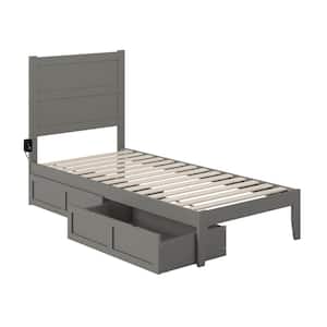 NoHo Grey Twin Extra Long Solid Wood Storage Platform Bed with 2 Drawers