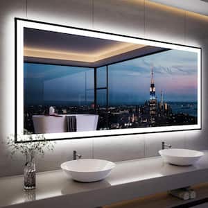 84 in. W x 40 in. H Rectangular Space Aluminum Framed Dual Lights Anti-Fog Wall Bathroom Vanity Mirror in Tempered Glass