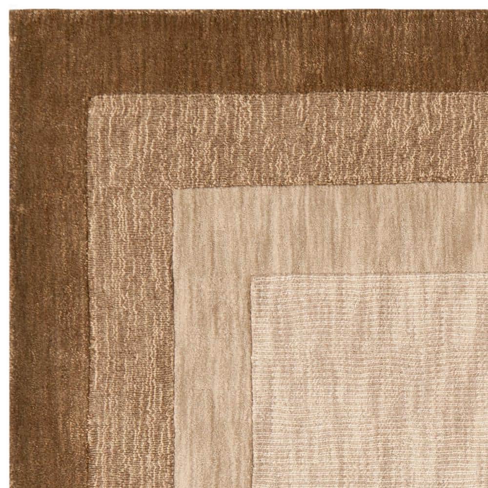 Beige and Brown Hand-Loomed Wool Square Area Rug
