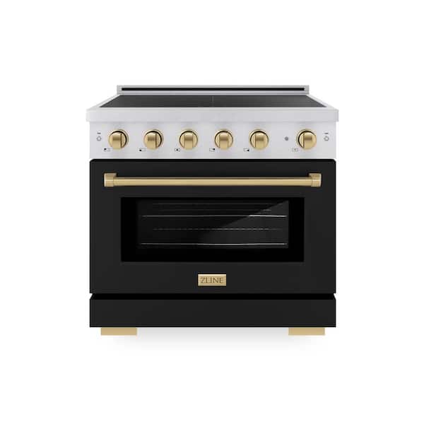 36 in. 5.2 cu. ft. Induction Range with 5 Element Cooktop in Satin Stainless with Black Matte and Champagne Accents