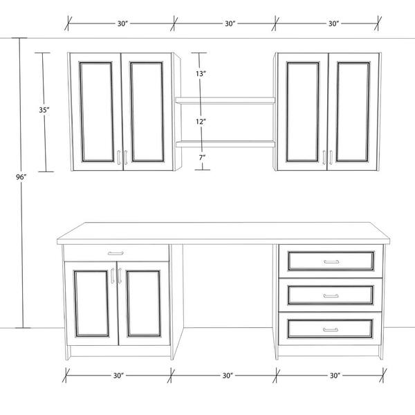 J COLLECTION Littleton 90 in. W x 89.5 in. H x 24 in. D Painted Light Gray Shaker Assembled Base Office Cabinet Bundle