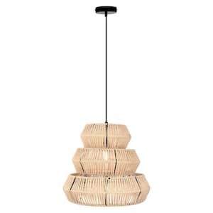 Alexa 40-Watt 1-Light Black and Cream Shaded Pendant Light with Jute Shade