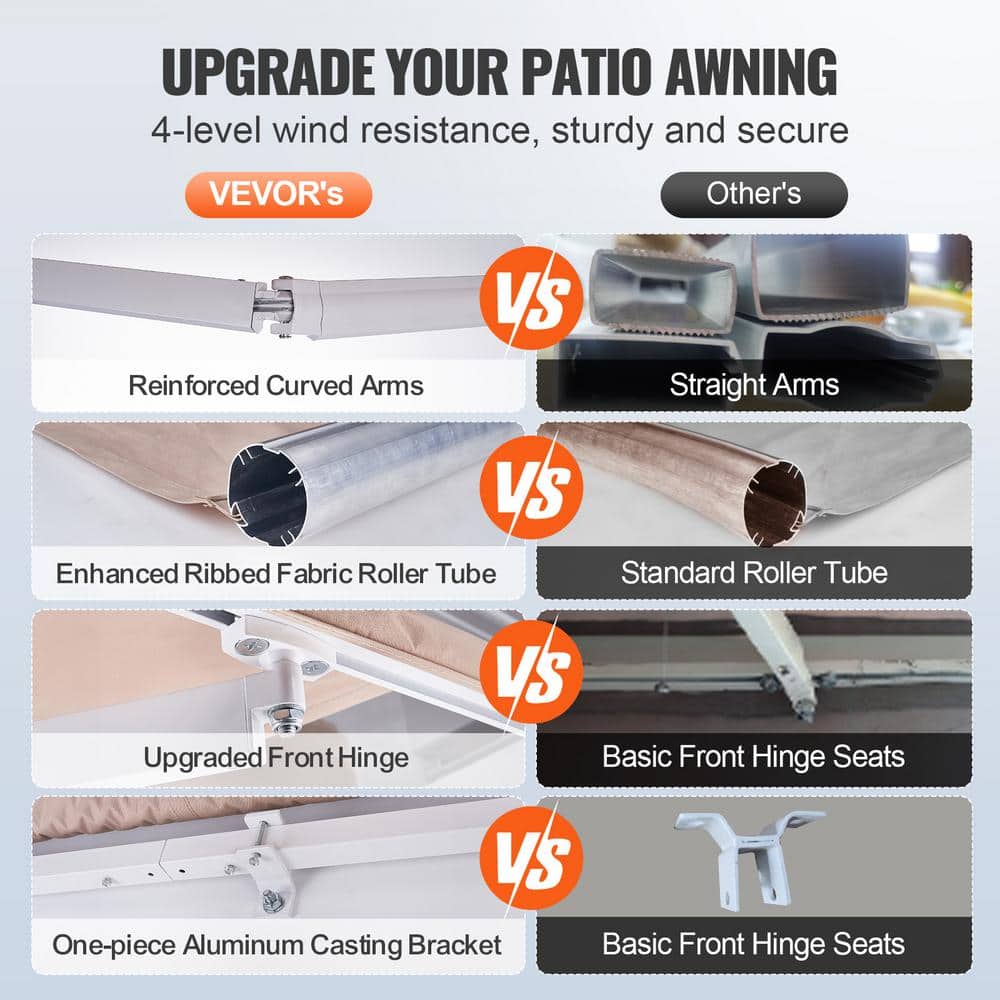 10 x 8 ft Beige Polyester Manual Retractable Patio Awning