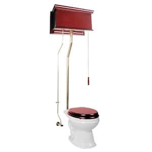 Birmingham High Tank Toilet Single Flush Elongated Bowl in White with Cherry Flat Tank & Brass Rear Entry Pipes