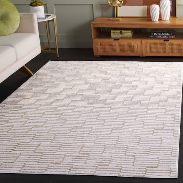 Maya Ivory/Beige 9 ft. x 12 ft. Striped Modern Area Rug