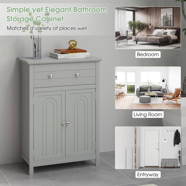 kleankin Bathroom Storage Cabinet, Small Floor Cabinet with Open Compartments and Drawer for Living Room and Playroom, Grey